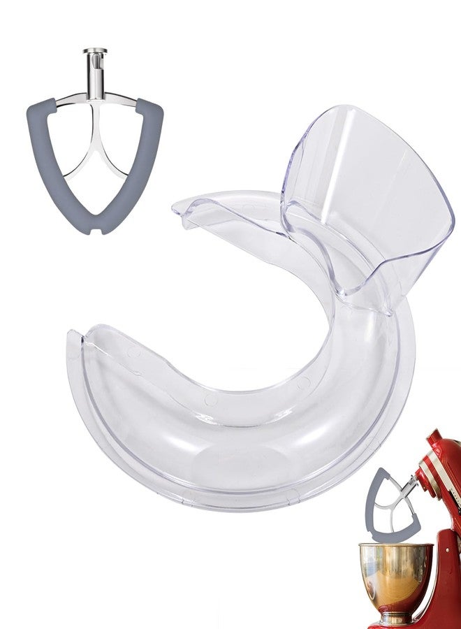 Genumix Flex Edge Beater Pouring Shield Compatible with KitchenAid 4.5-5QT Mixer Bowl and Stainless Steel Paddle for Kitchenaid Mixer, Paddle Attachment for Mixer 4.5-5 QT Tilt-Head with Silicone Edge - Image 1